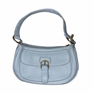 Shein Light Blue Leather Shoulder Bag with Front Gold Buckle Hardware